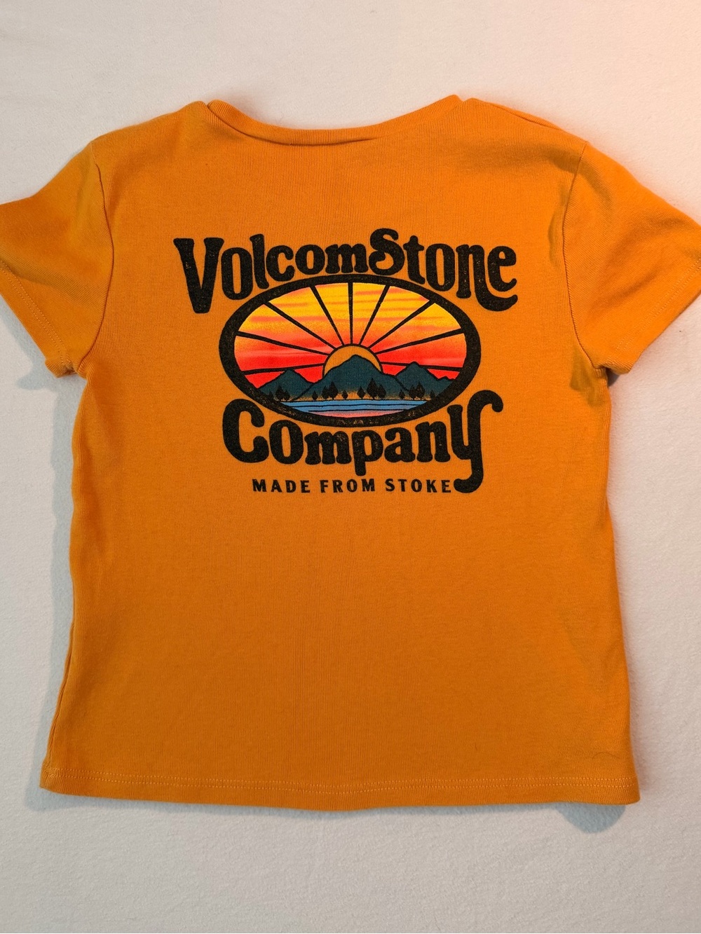 Volcom Women’s Baby Tee Orange Short Sleeve with Small Chest Graphic 100% Cotton